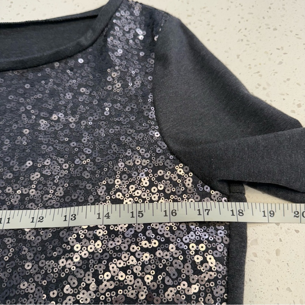 Gray Sequin Front Shift Dress 3/4 Sleeve Party Mini Medium - Picture 7 of 8